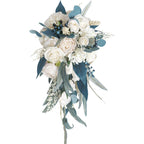 Blue artificial bridal wedding bouquet vintage floral for bride bridesmaid ceremony
