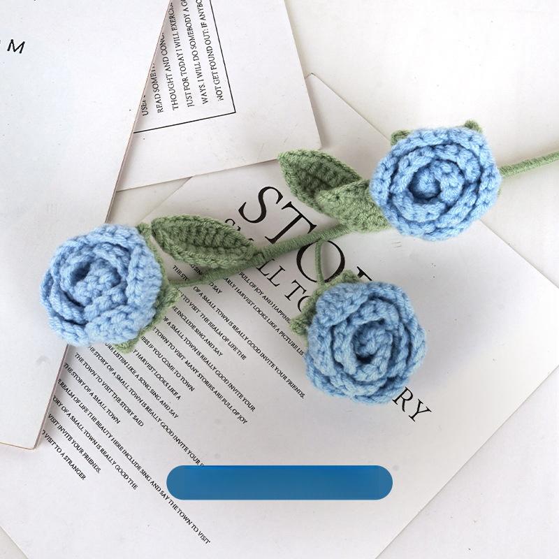 Blue handmade wool rose bouquet set of 2 romantic gift for special occasions
