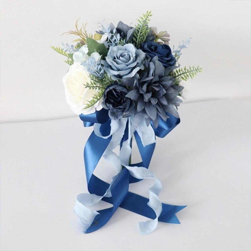 Blue artificial toss rose bouquet for wedding ceremony church decoration anniversary