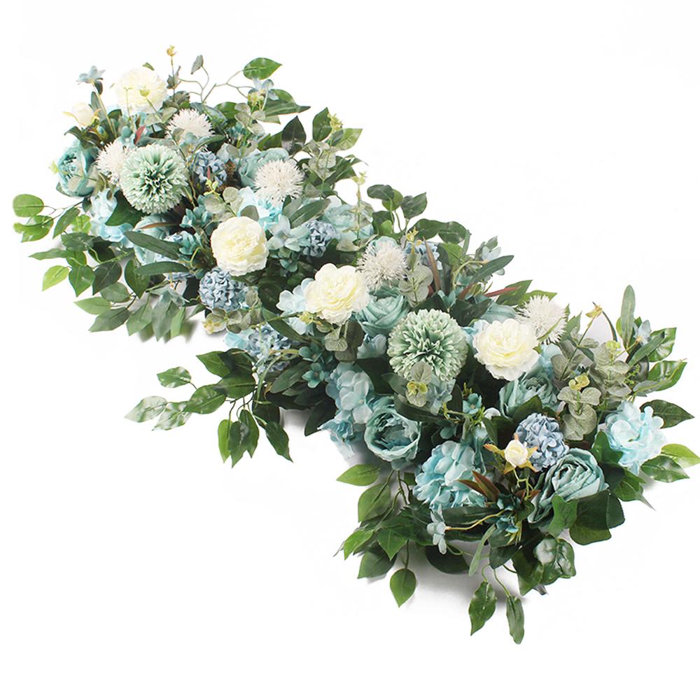 Blue artificial rose peony flower swag garland with eucalyptus for wedding arch front door decor