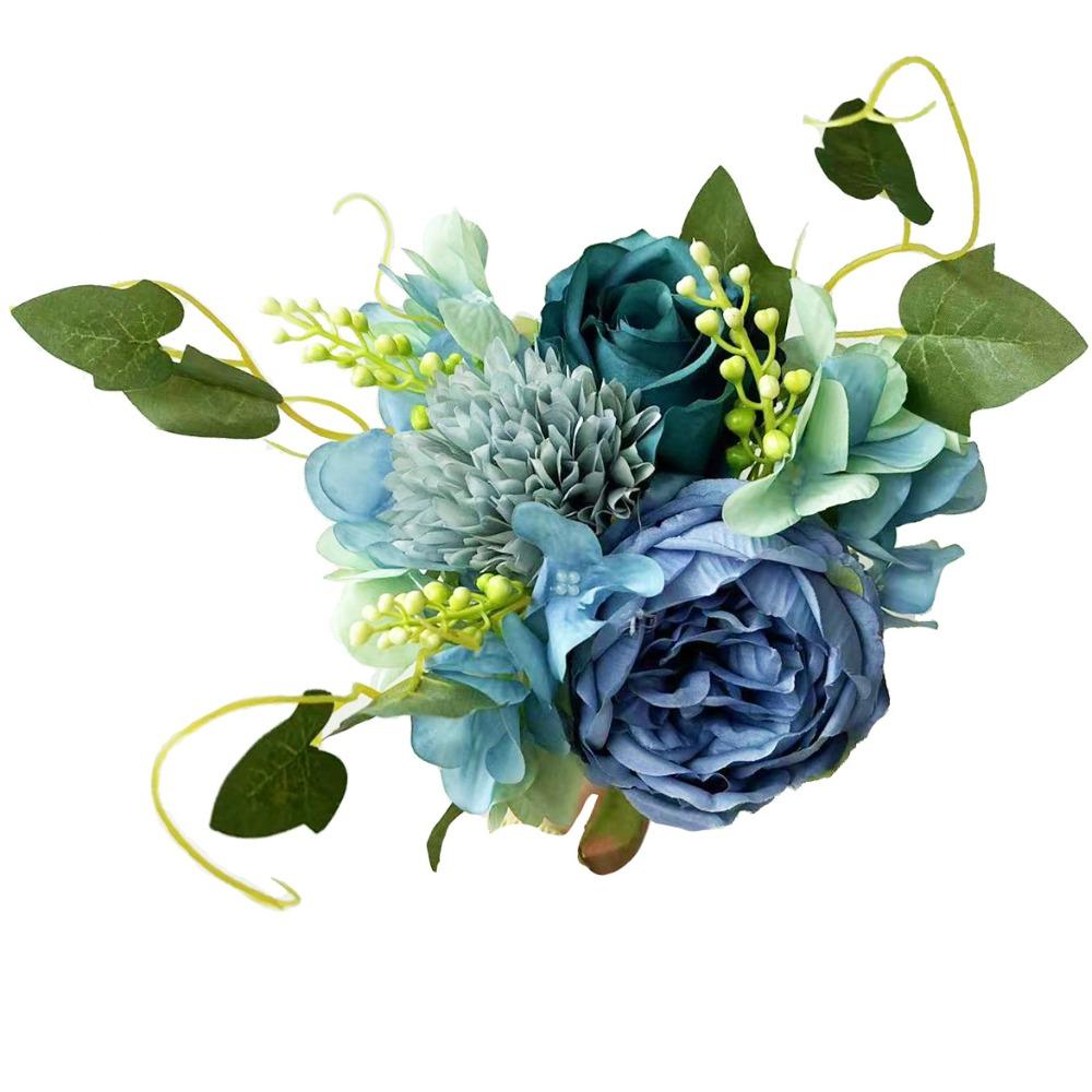 Blue artificial flowers 2 bouquets set for DIY wedding party home decor baby shower