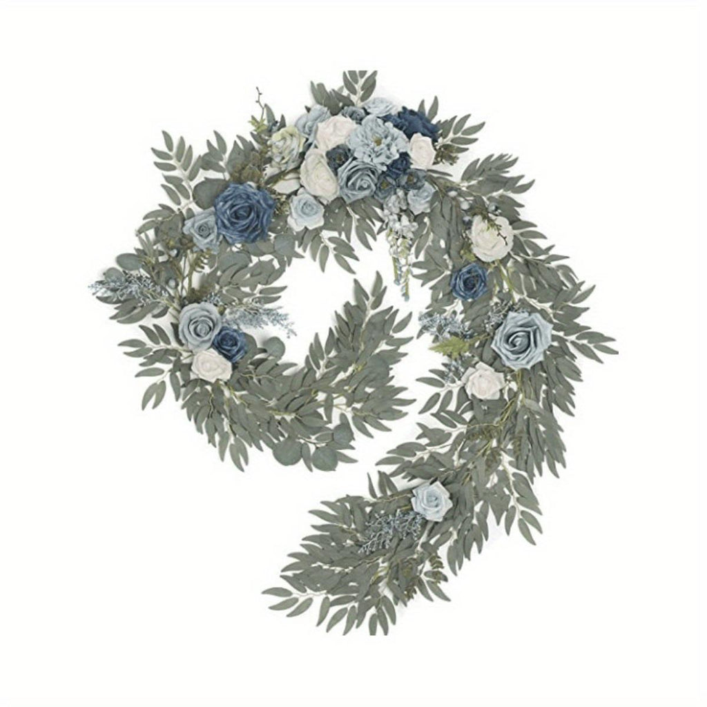 Blue artificial silk flower garland for wedding table runner arch wreath chair back decor