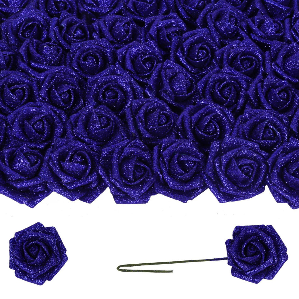 Blue glitter roses bouquet 50pcs with stems for DIY wedding Valentine's Day party home decor