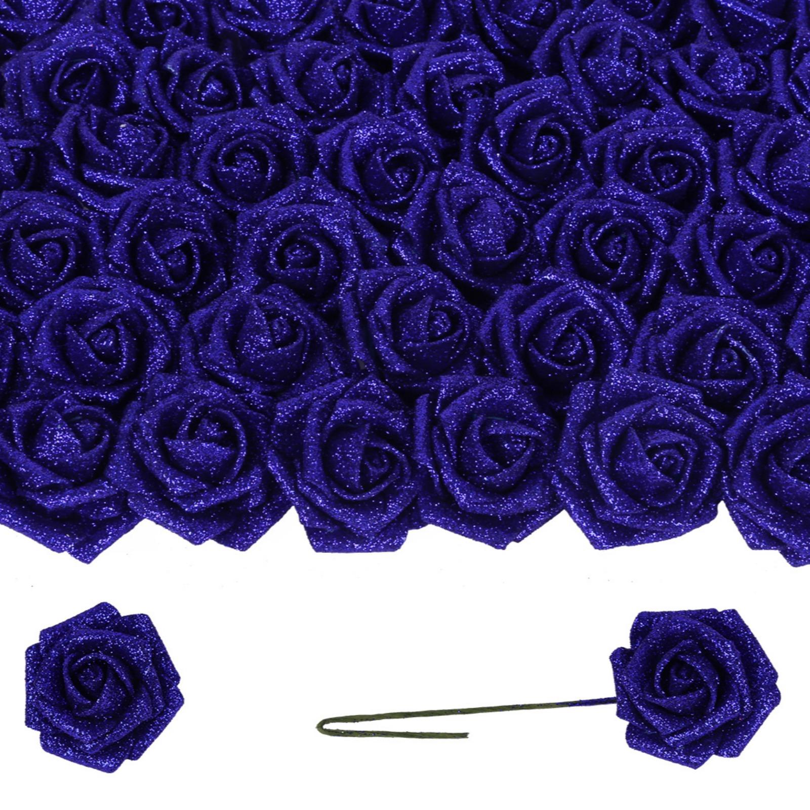 Blue glitter roses bouquet 50pcs with stems for DIY wedding Valentine's Day party home decor
