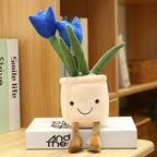 Tulip Flower Pot Stuffed Throw Plushie Pillow Doll, Soft Fluffy Plant Friend Hugging Cushion - Present for Every Age & Occasion