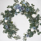 Blue artificial eucalyptus rose garland 5.9ft wedding table runner backdrop decor