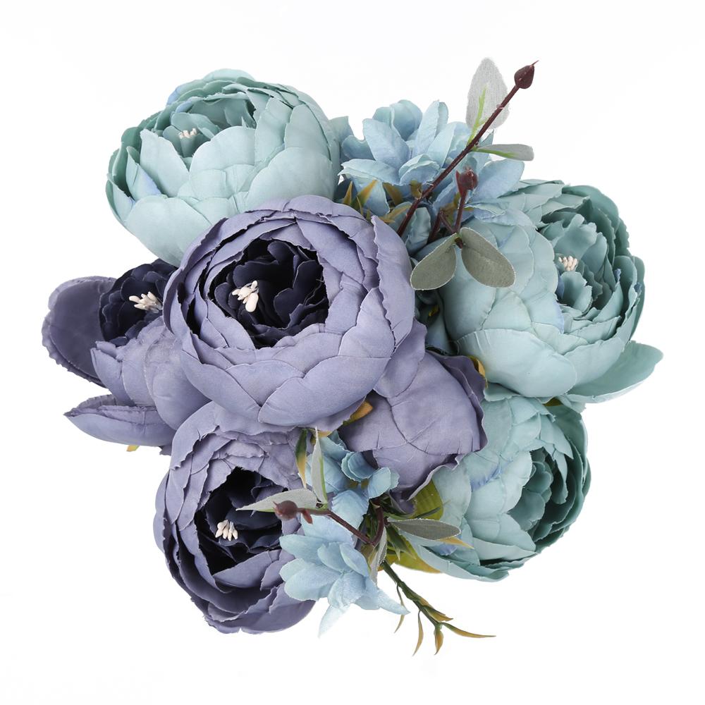 Blue artificial peonies and hydrangeas vintage bouquet for wedding bridal home decor