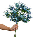 Blue artificial eryngium thistle flower stems for wedding bouquets and home decor
