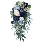 Blue luxury water drop bridal bouquet 17 inch French style rose for wedding bridesmaid photo shoot