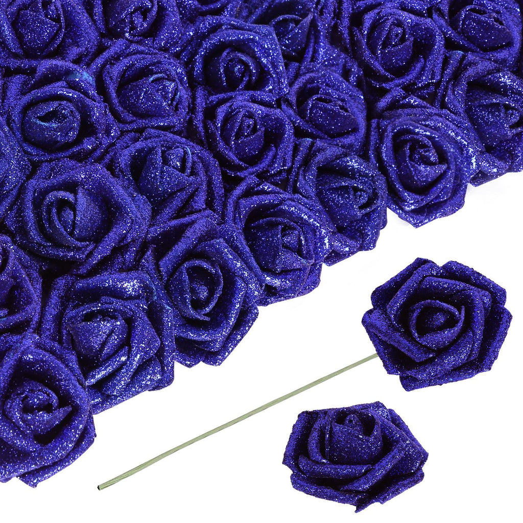Blue glitter foam roses 30pcs 3.15in artificial flowers for wedding Christmas DIY decor