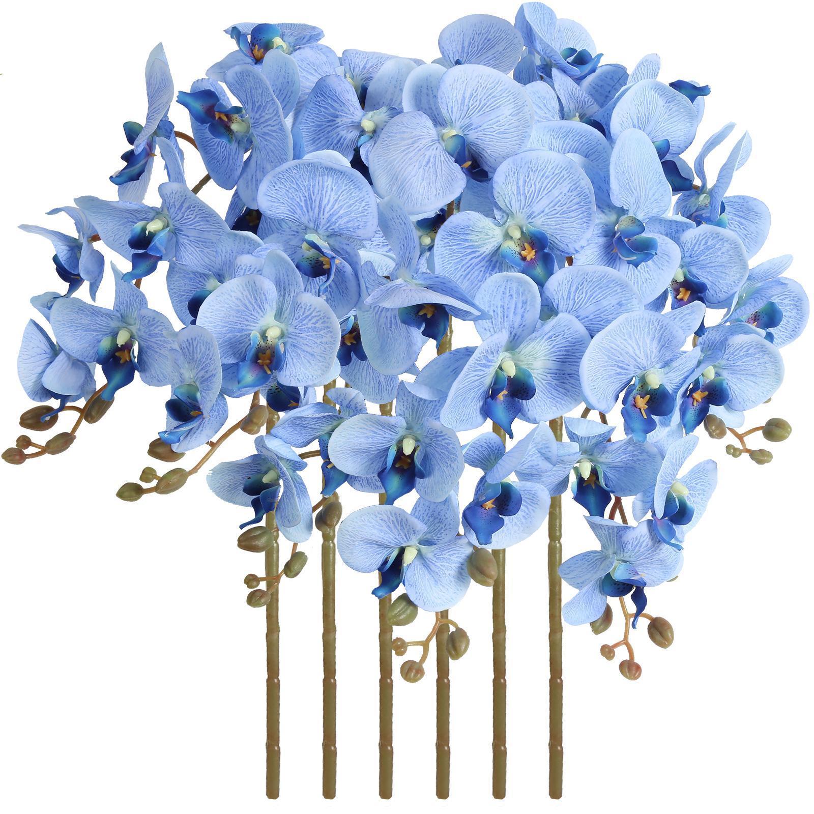 Blue velvet orchid artificial flowers 6pcs 38 inch long stem for tall vase wedding home decor