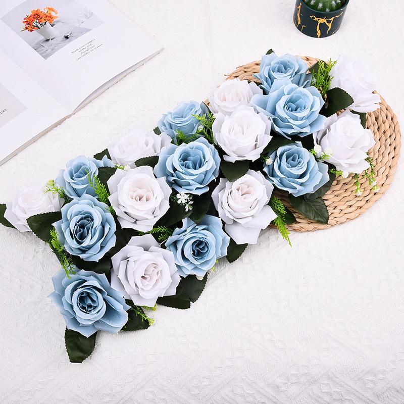 Blue artificial rose floral arrangement wedding table centerpiece party decor