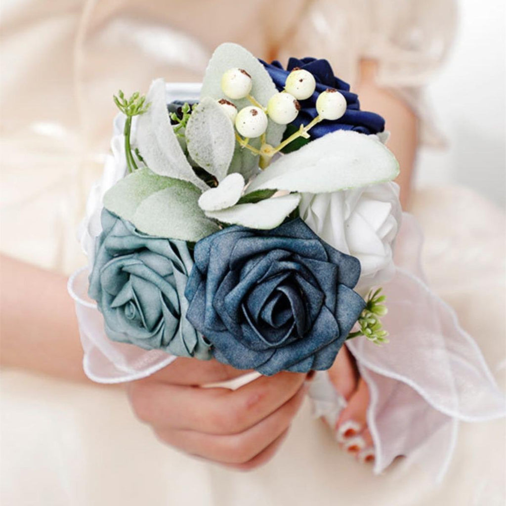 Lake blue artificial rose bouquet set of 2 for wedding bridesmaids groomsmen bridal party decor