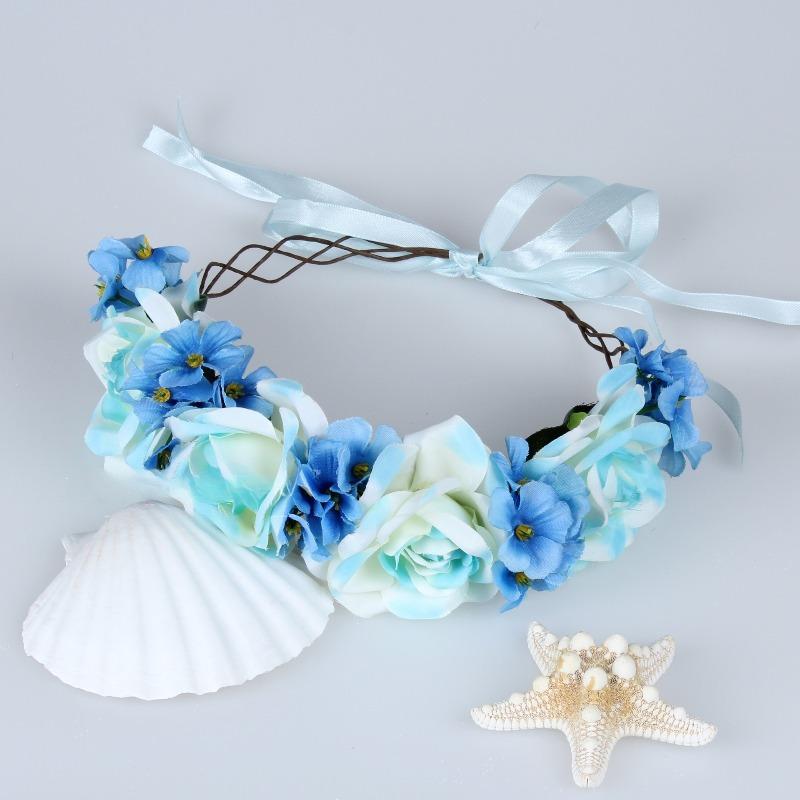Blue boho rose flower crown floral headpiece for festival and photo shoot