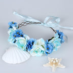Blue boho rose flower crown floral headpiece for festival and photo shoot