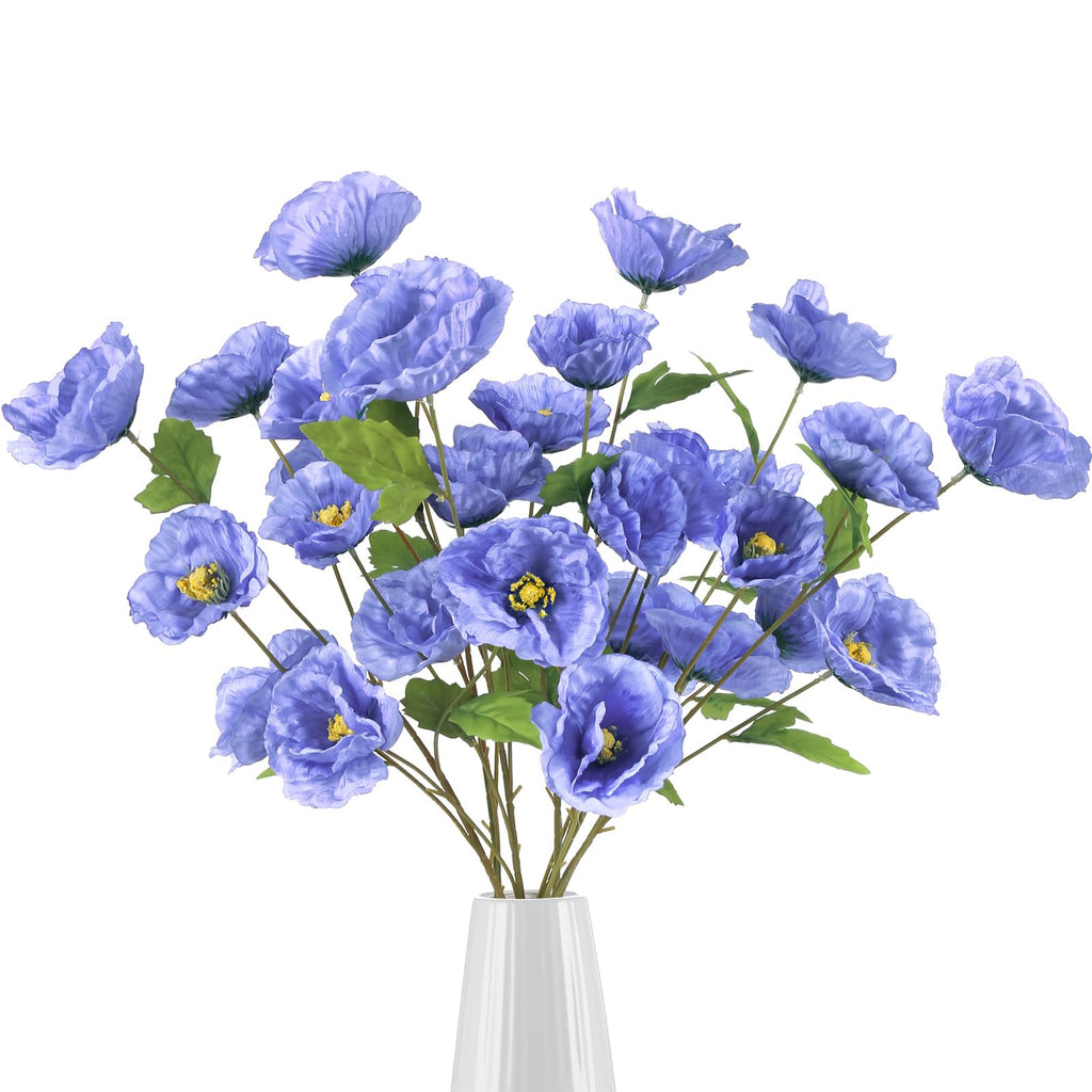 Blue artificial poppy flowers 6pcs 32 inch for wedding home party table centerpiece decoration