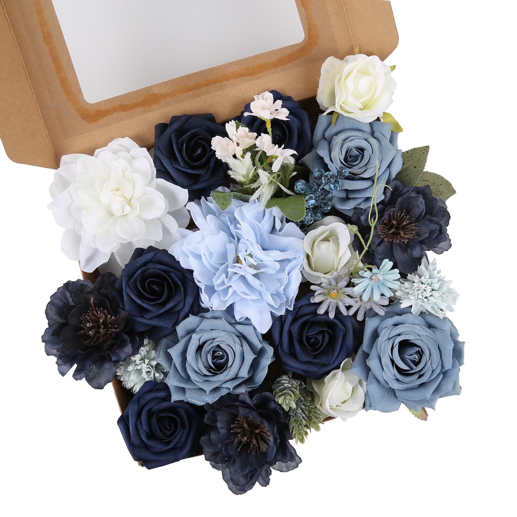 Blue artificial rose heads bulk for wedding centerpiece bouquet home decor DIY