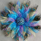 Blue faux plume hanging wreath rustic festival ornament for home door wall wedding and party decor
