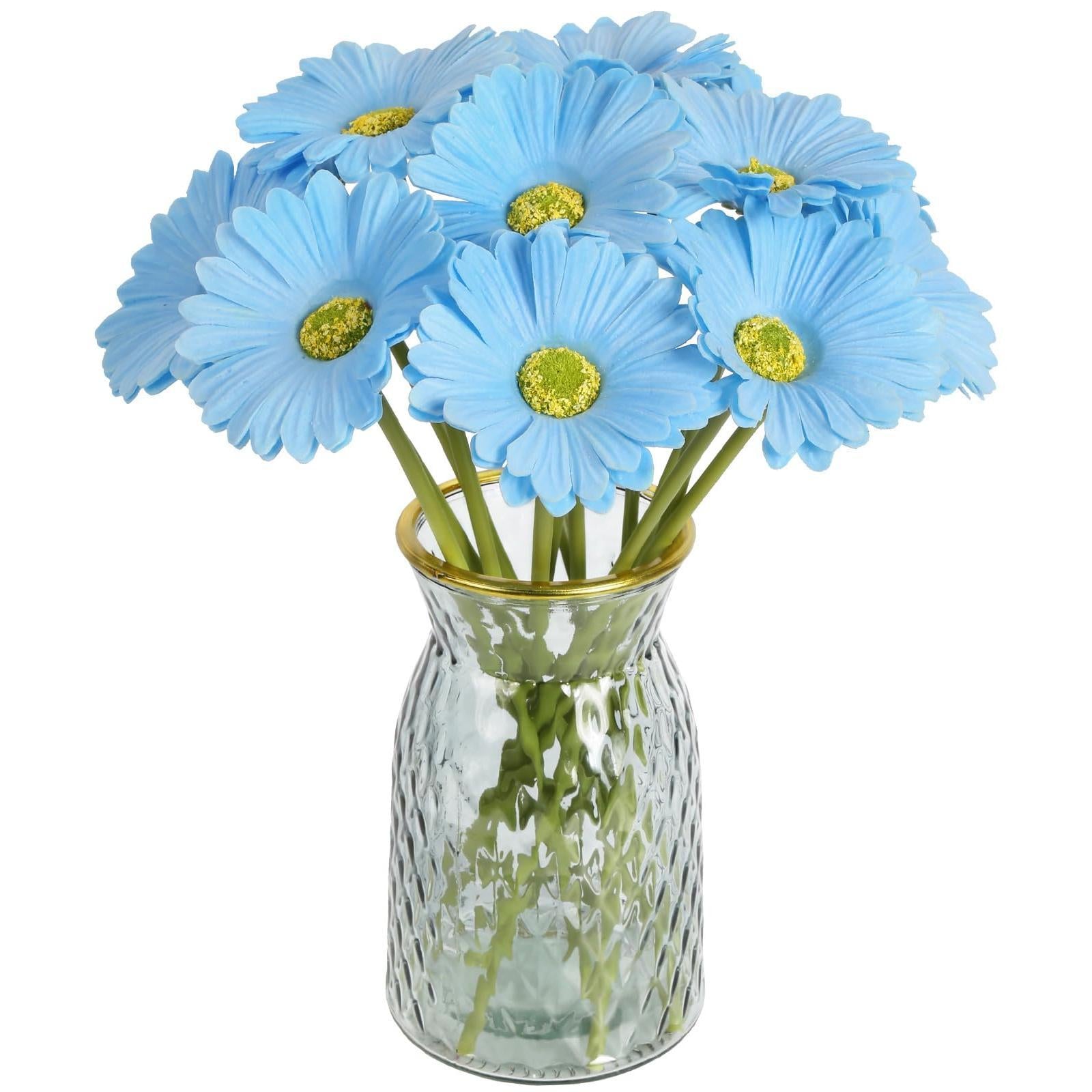 Blue gerbera daisy artificial flowers 20pcs with stems for wedding and home decor

