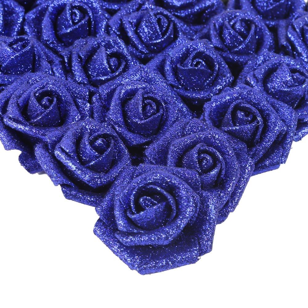 Blue glitter artificial roses 25pcs with stem for wedding bridal bouquet party decor