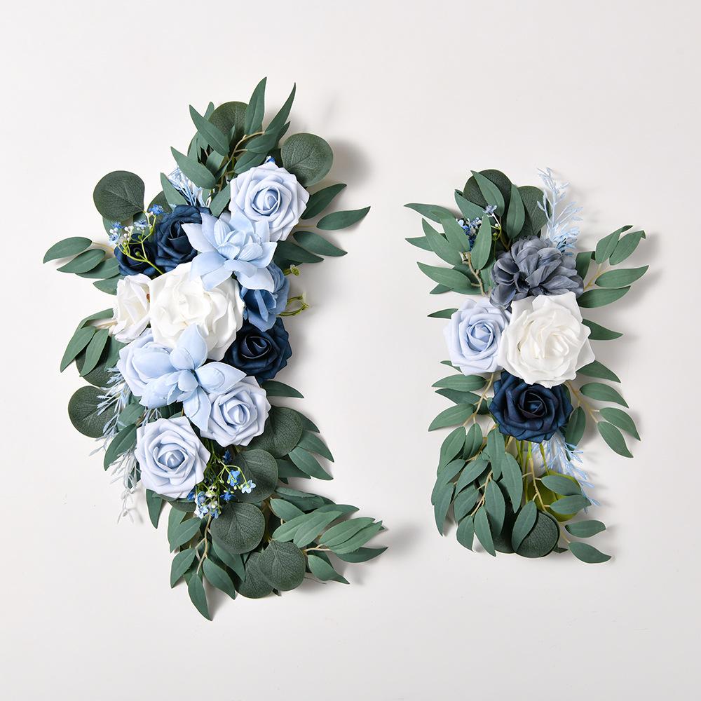Blue boho wedding arch flowers kit dusty rose eucalyptus garland drapes decor
