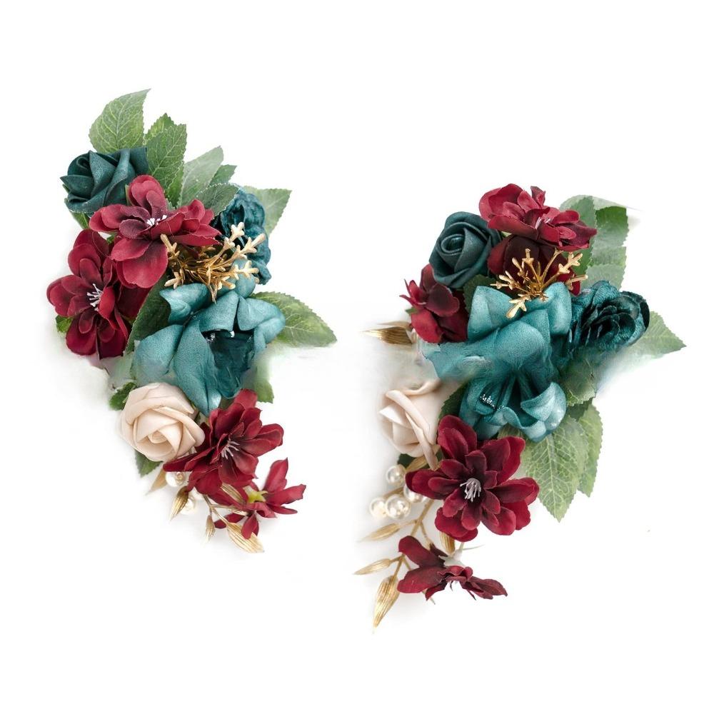 Blue red artificial flower corsage set 2pcs for wedding prom homecoming mother daughter