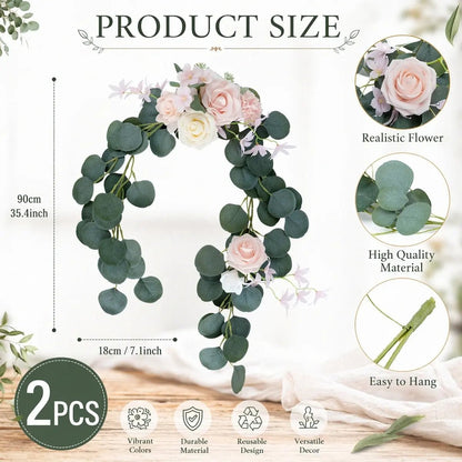 Blush pink rose silver dollar eucalyptus swag size chart: 90cm/35.4inch length, 18cm/7.1inch width, set of 2 pcs – IPOPU