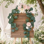 Blush Pink Rose Silver Dollar Eucalyptus Chair Swag – Set of 2