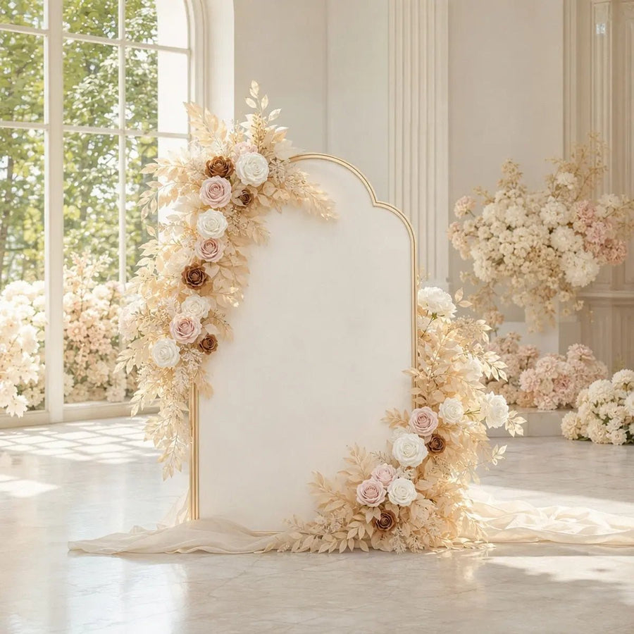 Boho Artificial Rose Garland with LED Lights – Blush, White & Brown