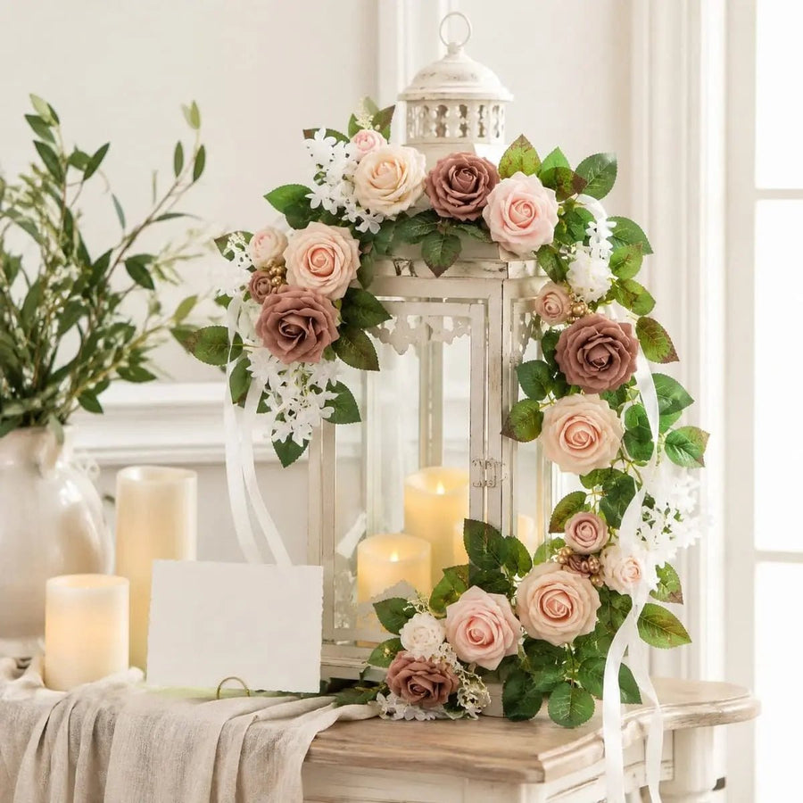 Boho Pink Rose Swag with White Blooms – 60cm