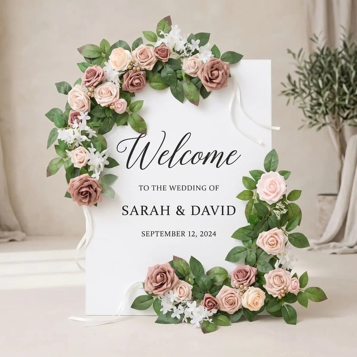 Boho Pink Rose Swag with White Blooms – 60cm