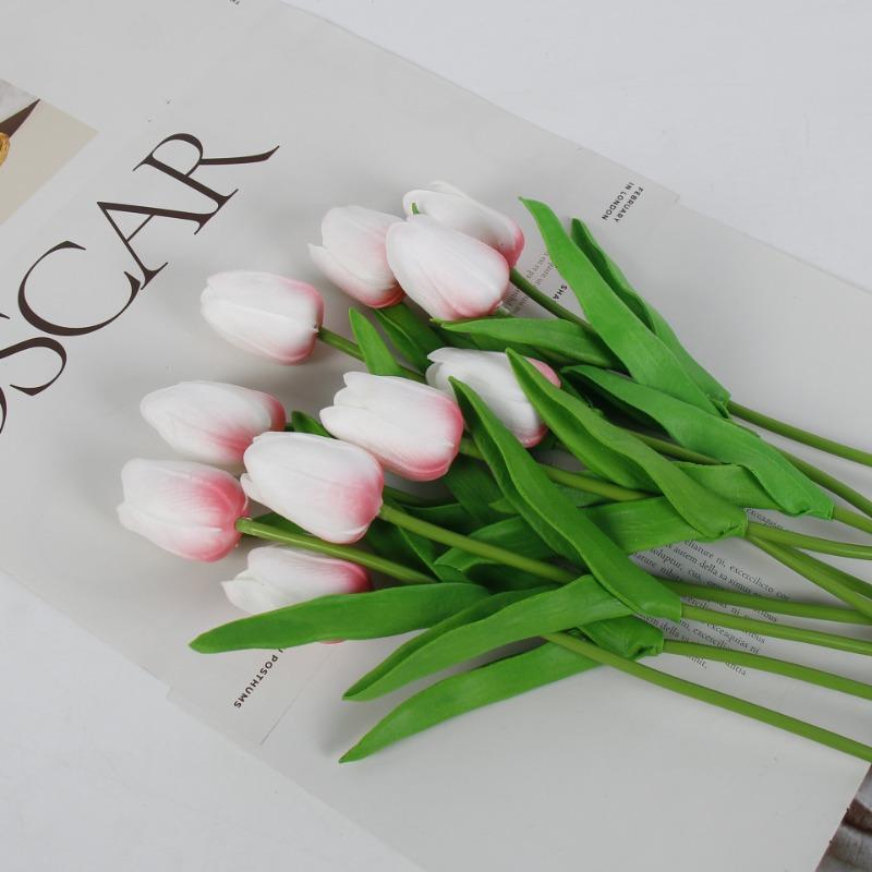 24PCS White Tulips Artificial Flowers Real Touch Tulips Flowers White Tulips Flowers for Home Table Decoration Wedding Bouquet Party Baby Shower Centerpieces Bridal Bouquet Decor