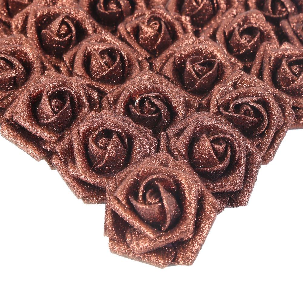 Brown glitter artificial roses 25pcs with stem for wedding bridal bouquet party decor