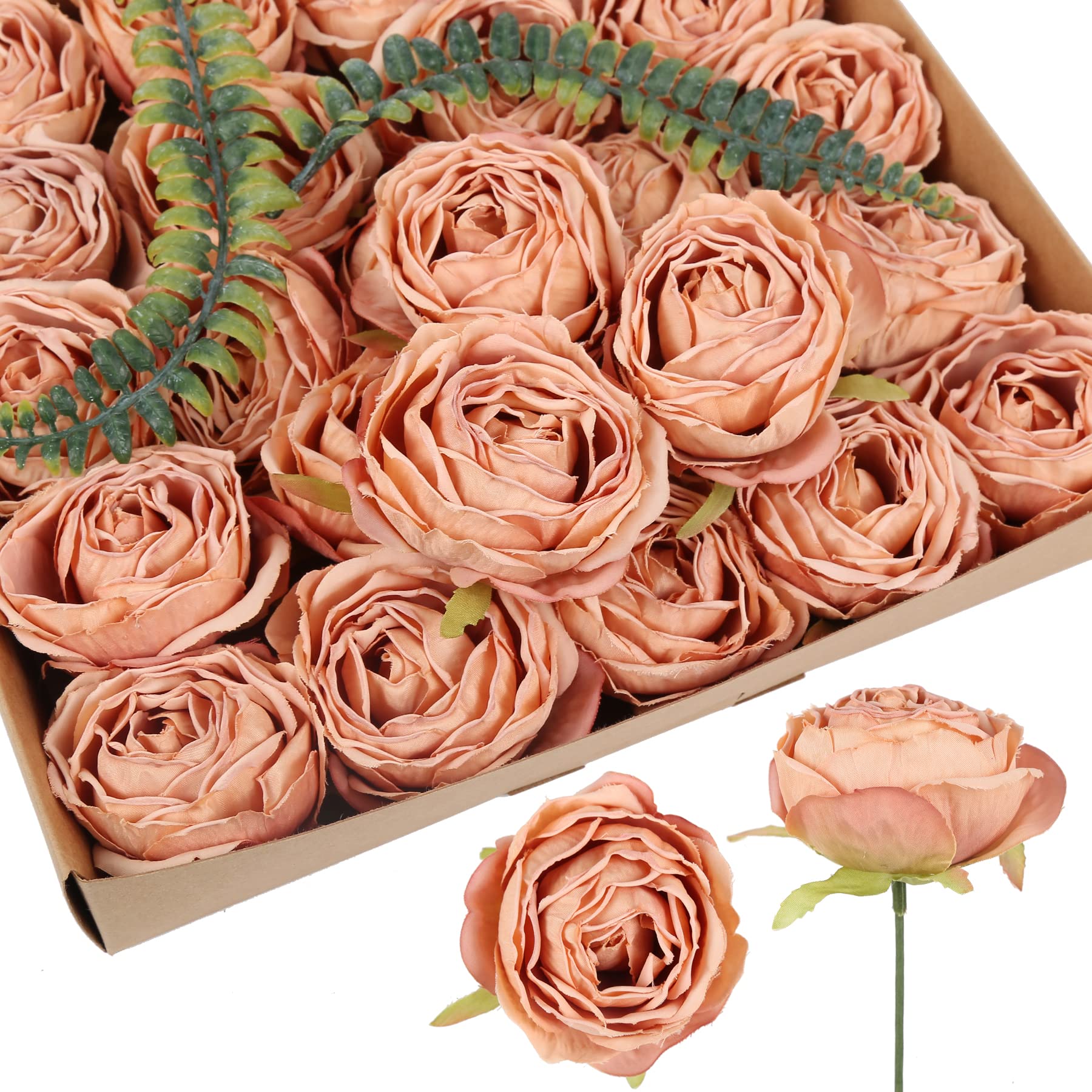 Brown artificial rose heads 20pcs bulk for wedding centerpiece home decor DIY crafts