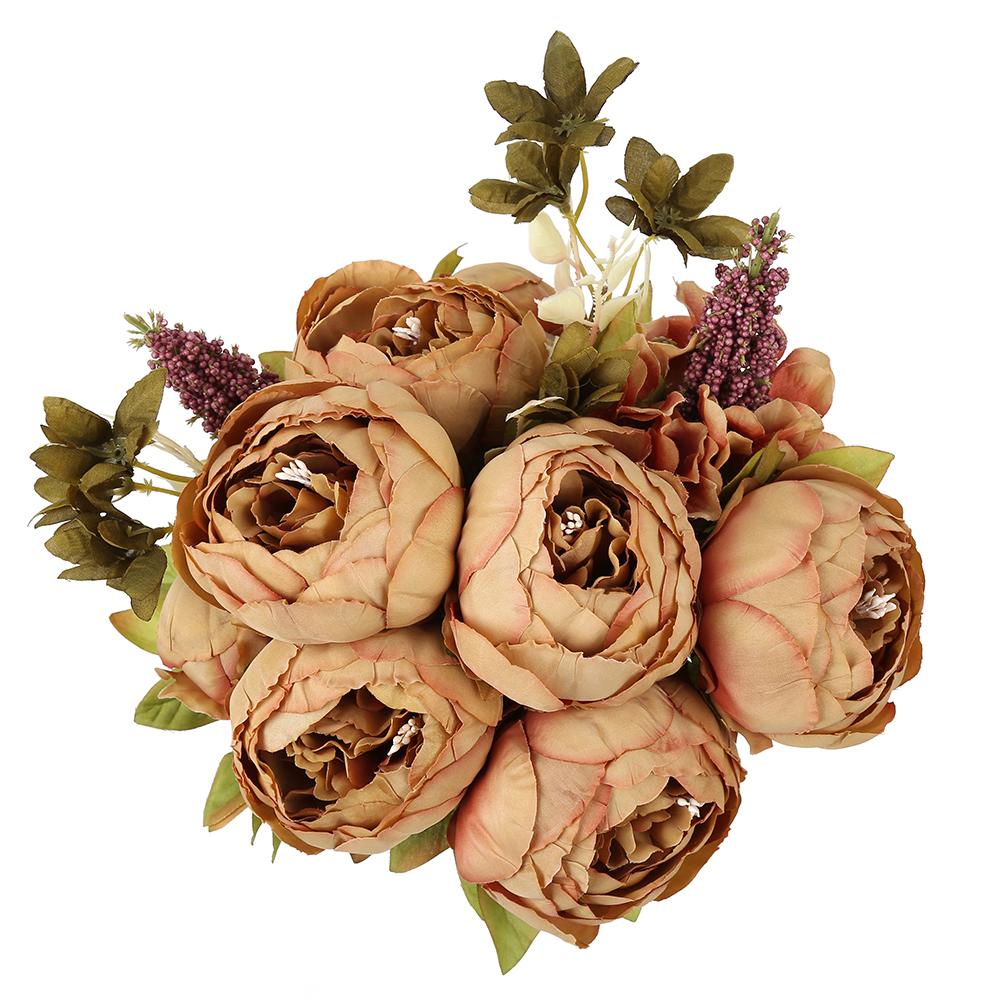 Brown artificial peonies and hydrangeas vintage bouquet for wedding bridal home decor