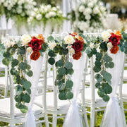 Burgundy Orange Ivory Rose Eucalyptus Wedding Garland – 35in