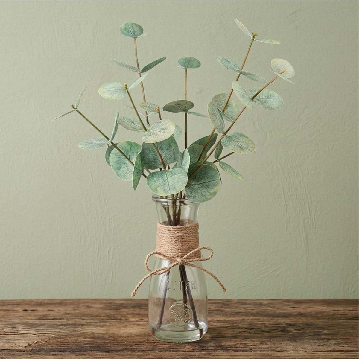 Artificial Eucalyptus Stems in Glass Vase with Faux Water | Faux Greenery for Bathroom Desk Shelf Coffee Table Decor