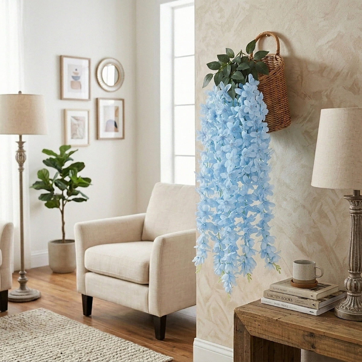 Wisteria Hanging Flowers Dense Faux Vine Garland 2pcs | 6 Colors for Wedding Arch Backdrop Home Party & Wall Decor