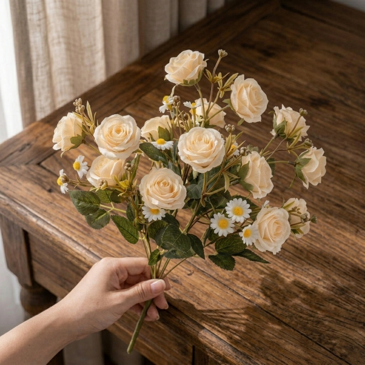 Rose And Daisy Bouquet UV Resistant 2pcs for front door decor by IPOPU