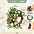 Artificial White Rose & Greenery Wreath with Burlap Bow, Rustic Farmhouse Spring Summer Wreath for Front Door Outdoor Porch Wall Home Decor