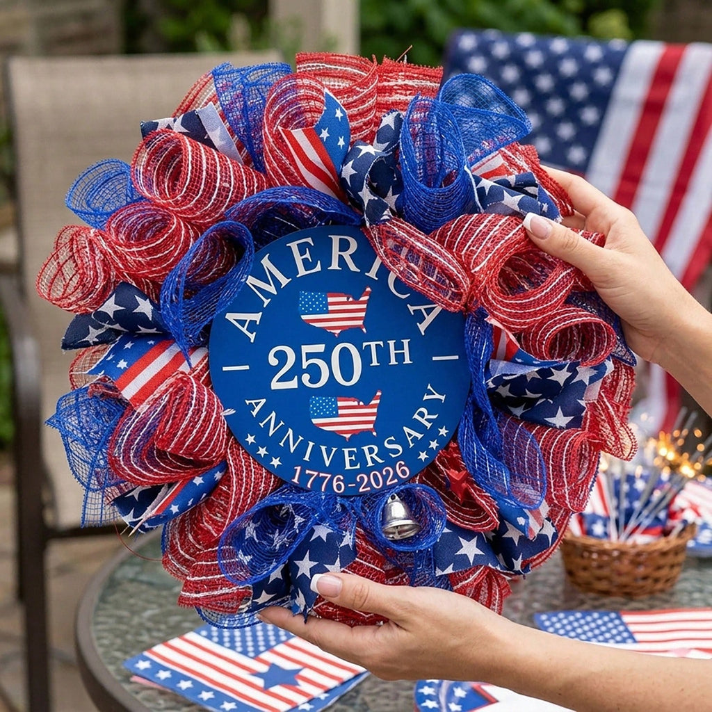 16" patriotic wreath for front door arranged for 250th 4th of july by IPOPU