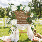 Artificial Flower Garland with White Dahlia Rose and Eucalyptus Leaves Wedding Arch Backdrop Home Wall Hanging Decor