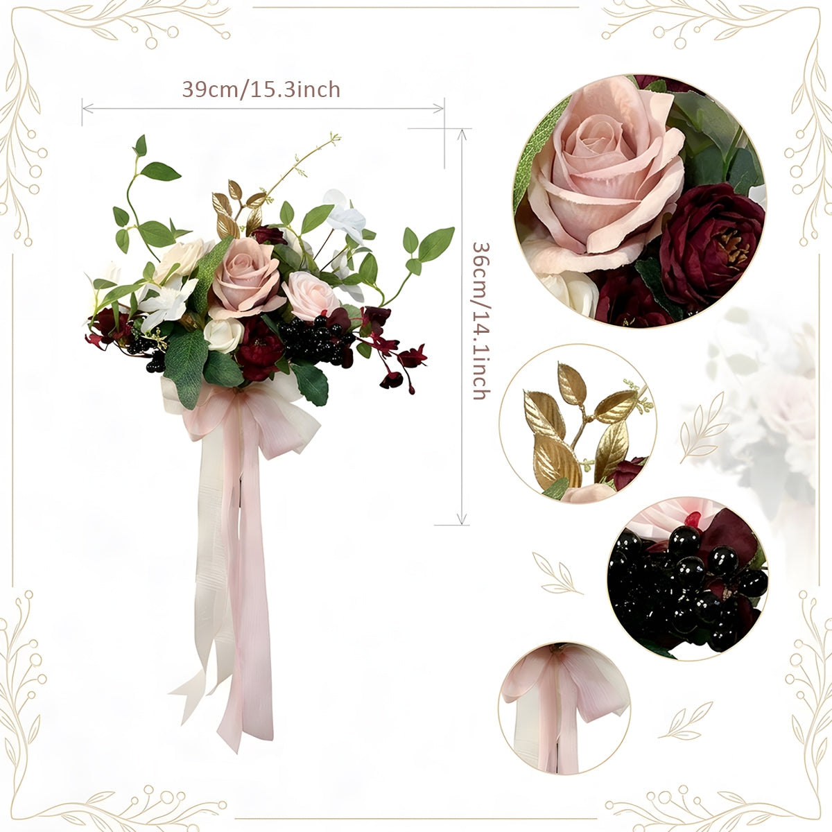 Burgundy & Dusty Pink Rose Bouquet with Peony & Eucalyptus | Wedding Bridal Flowers