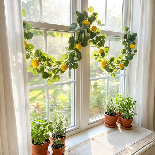 Artificial Lemon Greenery Garland with Eucalyptus Leaves – Front Door Kitchen Wedding Décor