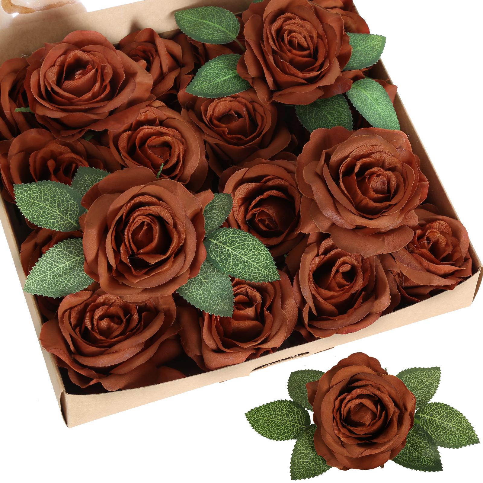 Caramel artificial rose leaves 20pcs with stems for DIY wedding bouquet wreath garland decor