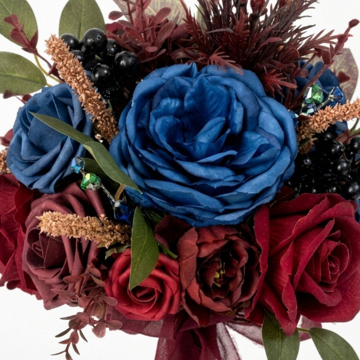 Blue red rose bouquet gothic wedding bridal arranged for home decor by IPOPU