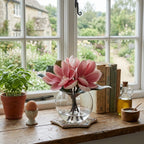 Artificial Magnolia Flowers in Glass Vase with Fake Water | Home Decor Bathroom Office Centerpiece
