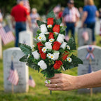 Light Blue Cemetery Flowers Memorial Rose Bouquets With Cemetery Vase for memorial decor by IPOPU