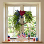 Patriotic Cascading Wreath Front Door Decor Red Rose American Flag Star Ribbon Green Foliage 4th of July Memorial Day Home Porch Wall Art