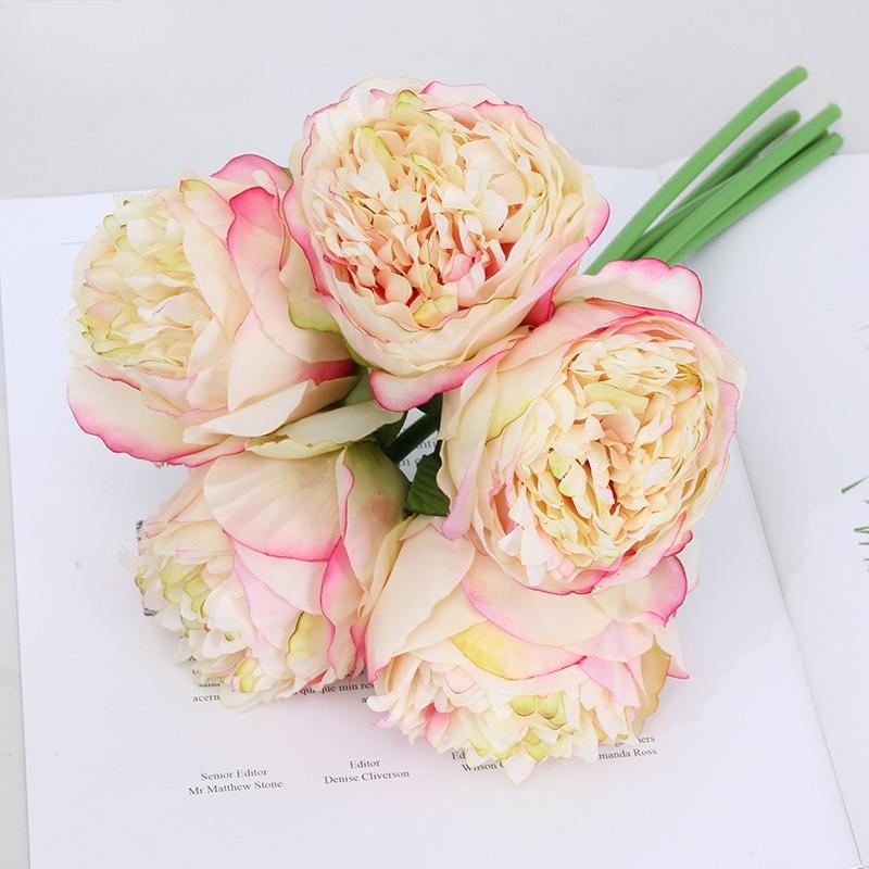 Champagne artificial peony flowers bridal bouquet wedding centerpiece home decor